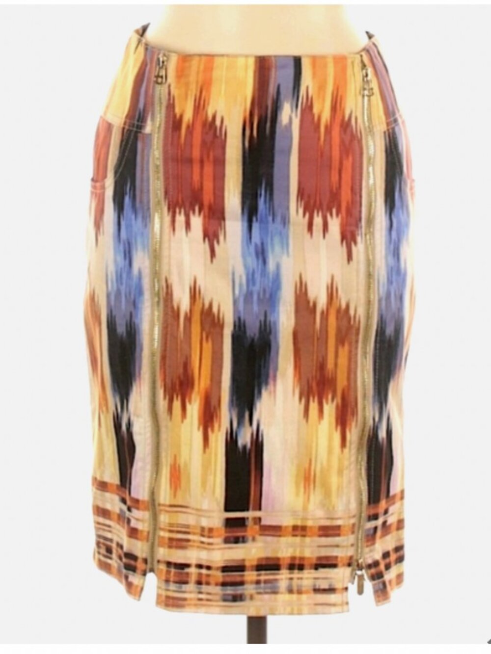 Etcetera Cotton Watercolor Tie Dye Abstract Multi Gold Zipper Lined Skirt 0 FX1